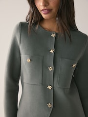 Khaki Green Smart Button Up Knitted Jacket - Image 4 of 8