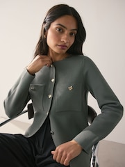 Khaki Green Smart Button Up Knitted Jacket - Image 5 of 8