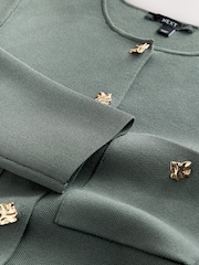 Khaki Green Smart Button Up Knitted Jacket - Image 8 of 8