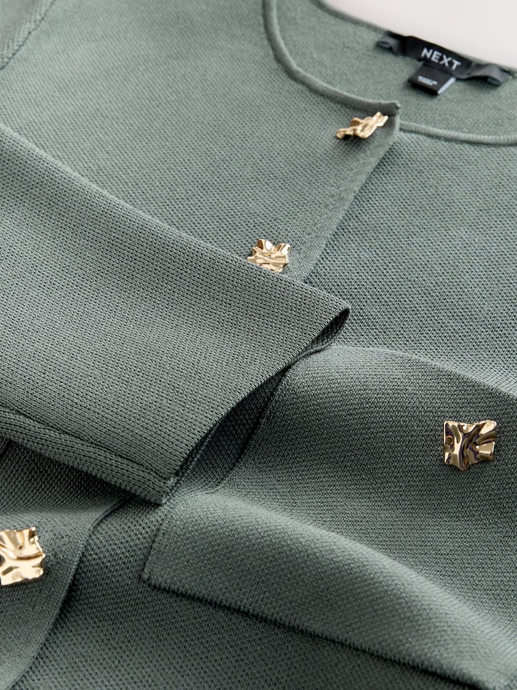 Khaki Green Smart Button Up Knitted Jacket - Image 8 of 8