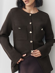 Chocolate Brown Smart Button Up Knitted Jacket - Image 4 of 7