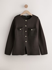 Chocolate Brown Smart Button Up Knitted Jacket - Image 5 of 7
