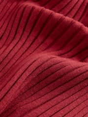 Cherry Red Ribbed Long Sleeve Polo Jumper - Image 6 of 7
