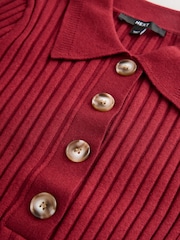 Cherry Red Ribbed Long Sleeve Polo Jumper - Image 7 of 7