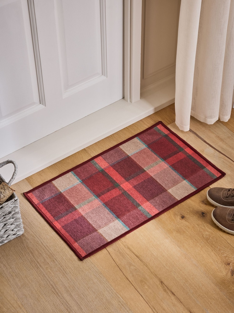Set of 2 Red Washable Traditional Check Doormats - Image 1 of 5 Set of 2 Red Washable Traditional Check Doormats - Image 1 of 5