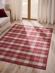 Red Washable Traditional Check Rug - Image 1 of 5