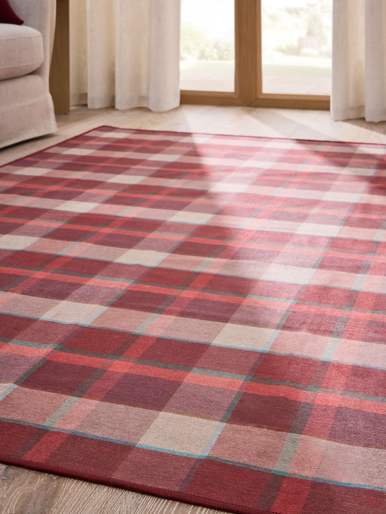 Red Washable Traditional Check Rug - Image 2 of 5 Red Washable Traditional Check Rug - Image 2 of 5
