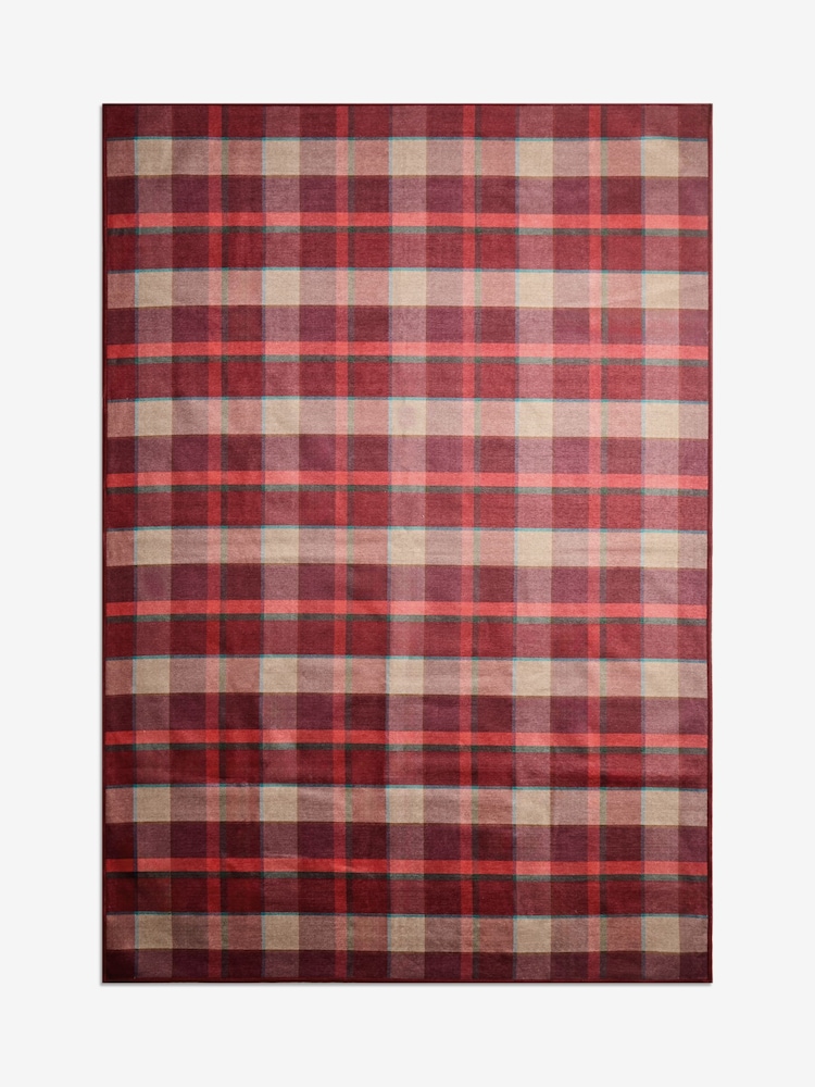 Red Washable Traditional Check Rug - Image 5 of 5