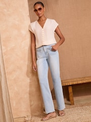 Love & Roses White Ecru Eyelet V-Neck Short Sleeve T-Shirt - Image 3 of 4