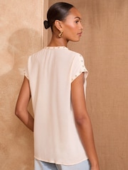 Love & Roses White Ecru Eyelet V-Neck Short Sleeve T-Shirt - Image 4 of 4