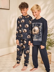 Black/Gold Football Long Sleeve Pyjamas 2 Pack (3-16yrs) - Image 1 of 9