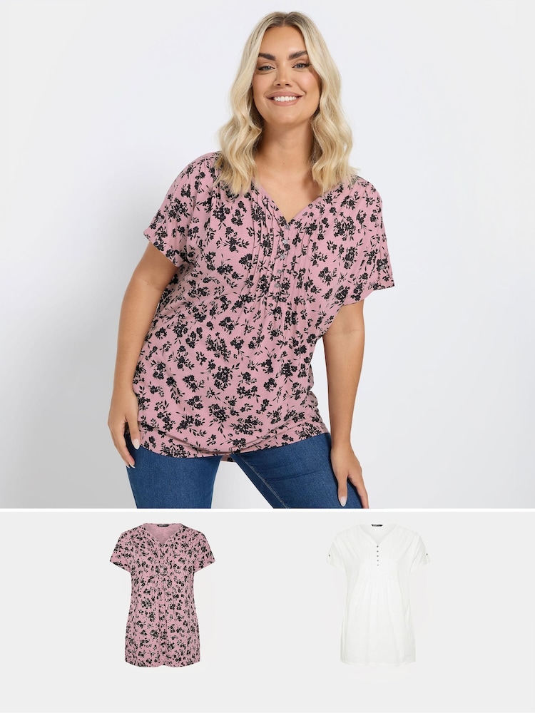 Yours Curve 100% Cotton Pintuck Blouse 2 Pack - Imagen 1 de 8