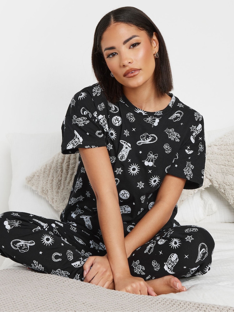 PixieGirl Petite Black 100% Cotton Cowboy Tapered Pyjamas Set - Image 1 of 4