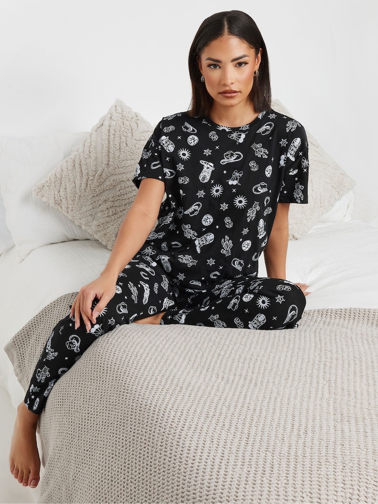 PixieGirl Petite Black 100% Cotton Cowboy Tapered Pyjamas Set - Image 2 of 4