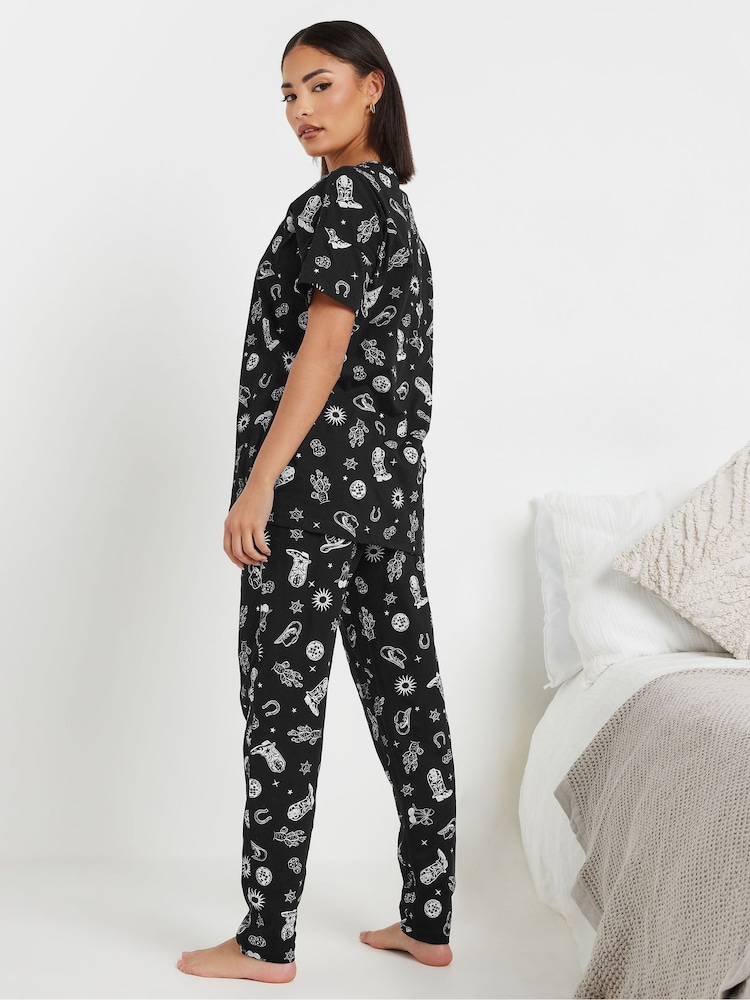PixieGirl Petite Black 100% Cotton Cowboy Tapered Pyjamas Set - Image 4 of 4