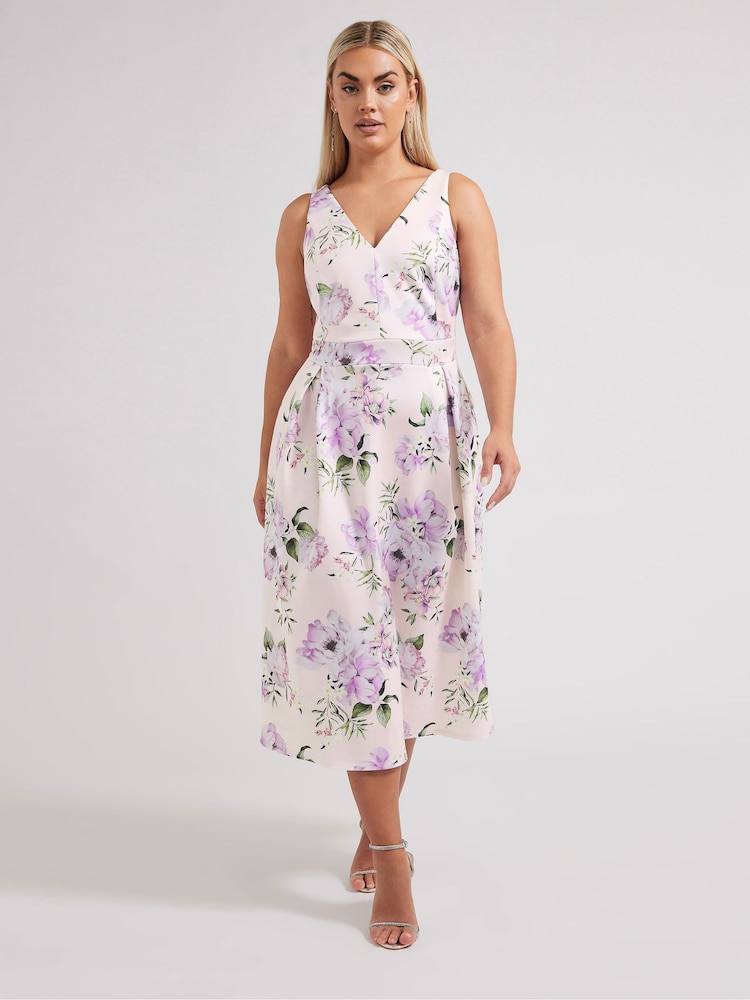 Yours Curve London Plissee-Kleid mit V-Ausschnitt - Bild 1 von 5 Yours Curve London Plissee-Kleid mit V-Ausschnitt - Bild 1 von 5