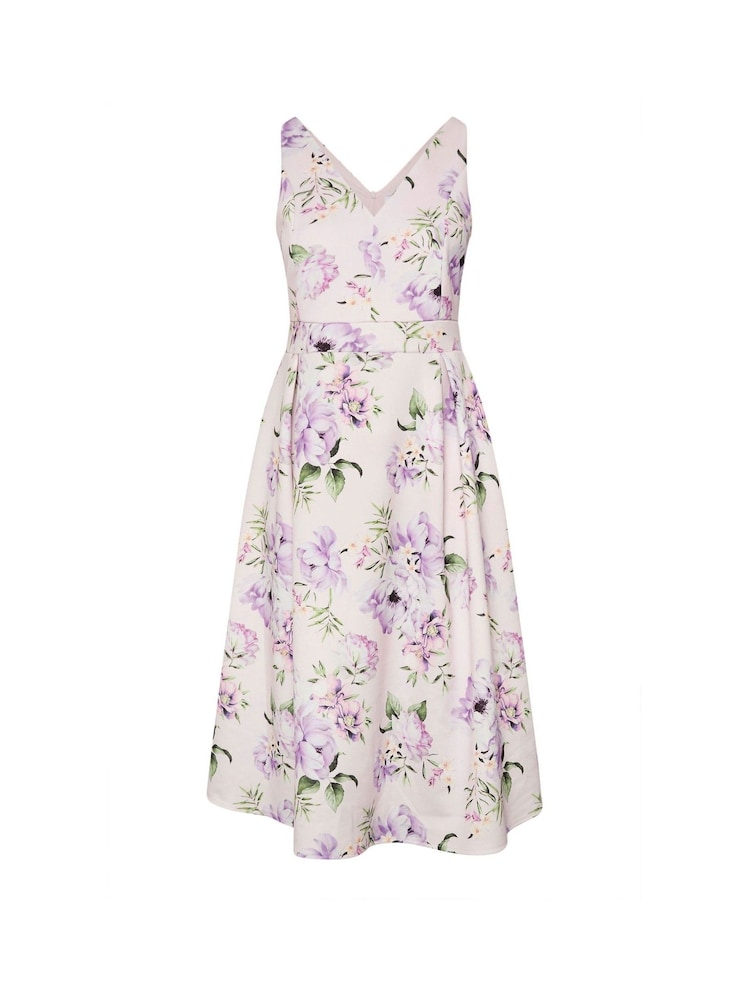 Yours Curve Pink London V-Neck Pleated Dress - Image 5 of 5
