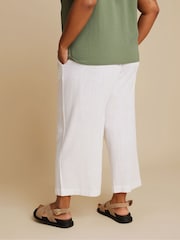 Yours Curve White Linen Cropped Pull On Wide Leg Trousers - Image 3 of 5