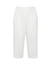 Yours Curve White Linen Cropped Pull On Wide Leg Trousers - Image 5 of 5
