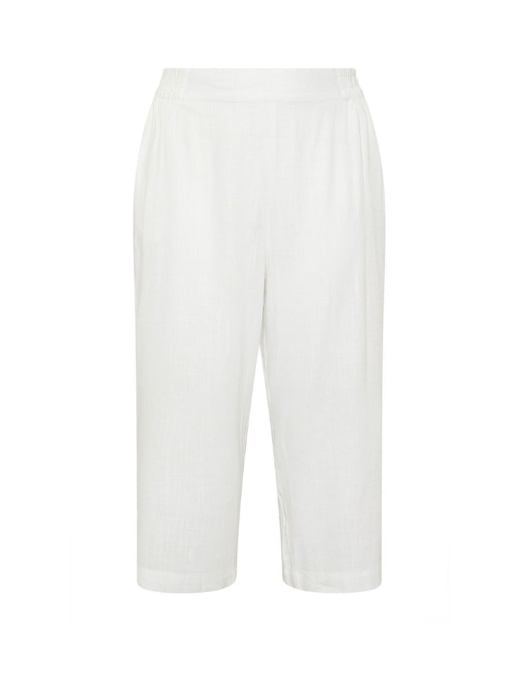 Yours Curve White Linen Cropped Pull On Wide Leg Trousers - Image 5 of 5