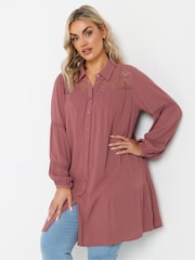 Yours Curve Purple Crochet Insert Boho Shirt - Image 1 of 5