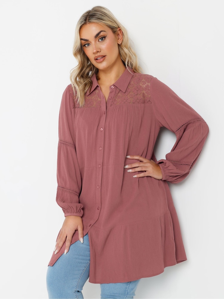 Yours Curve Purple Crochet Insert Boho Shirt - Image 1 of 5