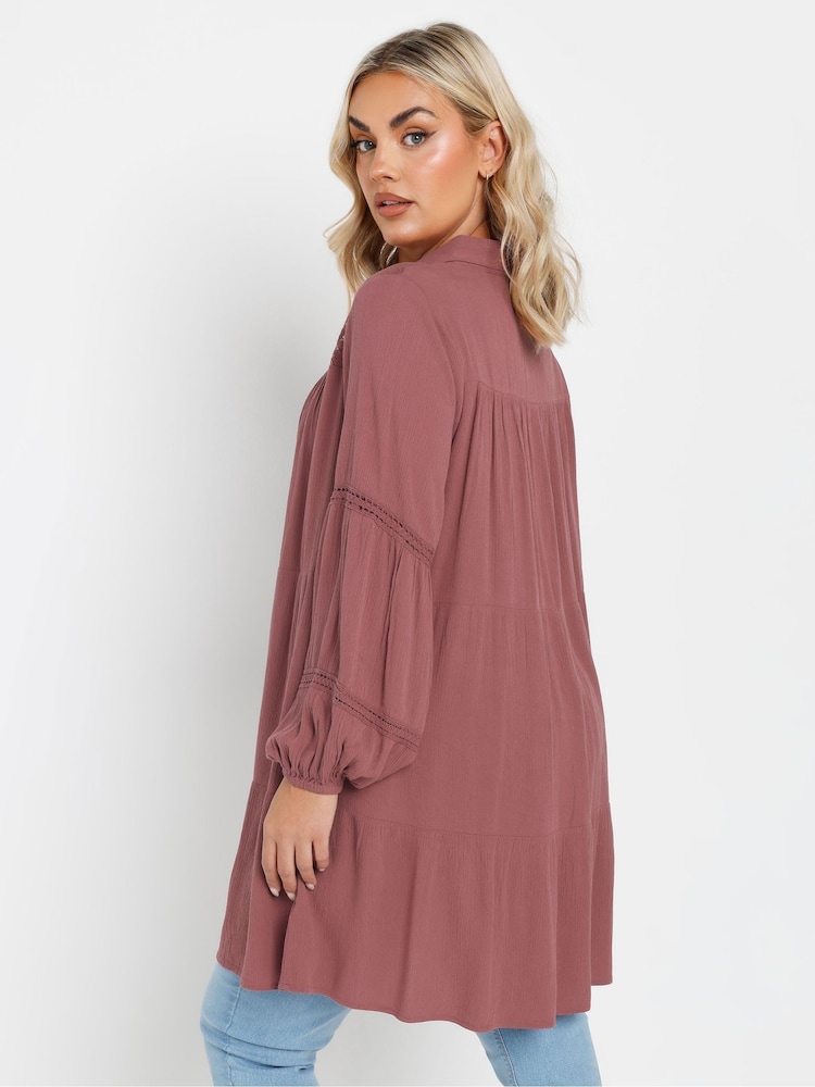 Yours Curve Purple Crochet Insert Boho Shirt - Image 2 of 5