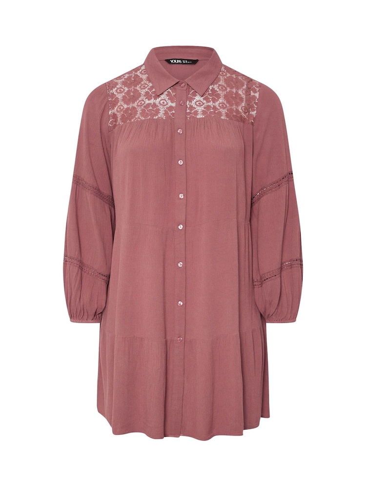 Yours Curve Purple Crochet Insert Boho Shirt - Image 5 of 5