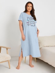 Yours Curve Blue Butterfly Midaxi Nightie 2 Pack - Image 2 of 8