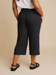 Yours Curve Black Linen Cropped Profile Pockets Trousers - Image 3 of 5