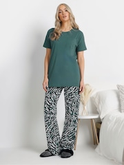 Long Tall Sally Green Zebra Print Wide Leg 100% Cotton Pyjamas Set - Image 1 of 5