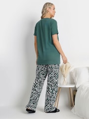Long Tall Sally Green Zebra Print Wide Leg 100% Cotton Pyjamas Set - Image 2 of 5