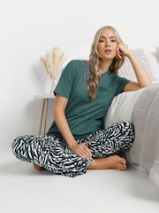 Long Tall Sally Green Zebra Print Wide Leg 100% Cotton Pyjamas Set - Image 3 of 5