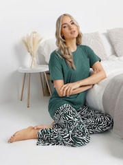 Long Tall Sally Green Zebra Print Wide Leg 100% Cotton Pyjamas Set - Image 4 of 5