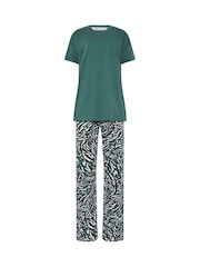 Long Tall Sally Green Zebra Print Wide Leg 100% Cotton Pyjamas Set - Image 5 of 5