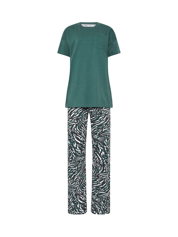 Long Tall Sally Green Zebra Print Wide Leg 100% Cotton Pyjamas Set - Image 5 of 5