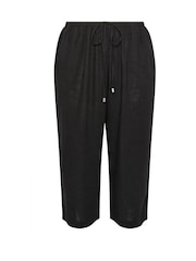 Yours Curve Black Linen Cropped Wide Leg Skinny Waist Trousers - Image 5 of 5