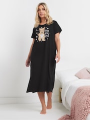 Yours Curve Black Stay Pawsitive Midaxi Nightie 2 Pack - Image 2 of 8