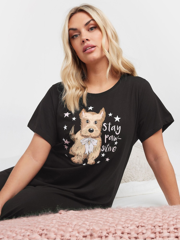 Yours Curve Black Stay Pawsitive Midaxi Nightie 2 Pack - Image 5 of 8