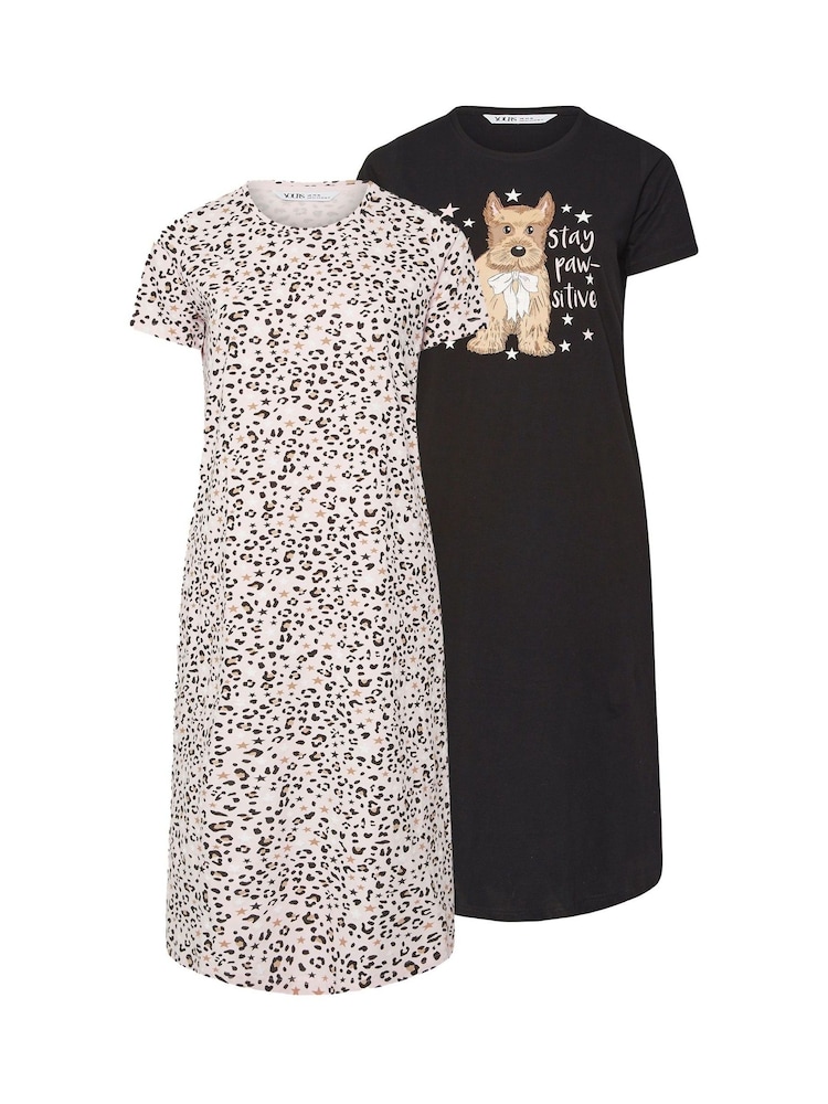 Yours Curve Black Stay Pawsitive Midaxi Nightie 2 Pack - Image 6 of 8