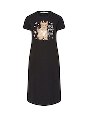 Yours Curve Black Stay Pawsitive Midaxi Nightie 2 Pack - Image 7 of 8