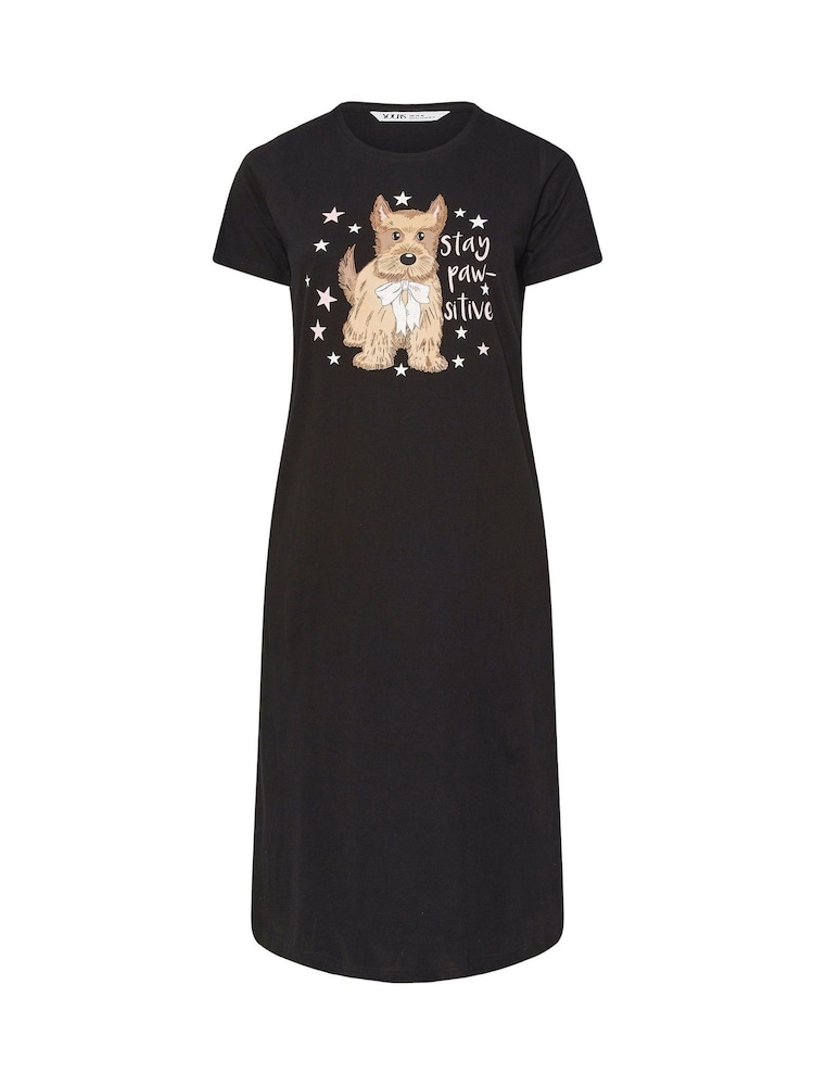 Yours Curve Black Stay Pawsitive Midaxi Nightie 2 Pack - Image 7 of 8