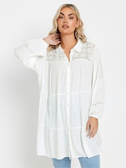 Yours Curve White Crochet Insert Boho Shirt - Image 1 of 5