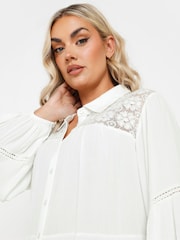 Yours Curve White Crochet Insert Boho Shirt - Image 3 of 5