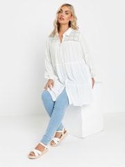 Yours Curve White Crochet Insert Boho Shirt - Image 4 of 5