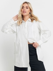 Yours Curve White Long Sleeve Trim 100% Cotton Slub Shirt - Image 1 of 5