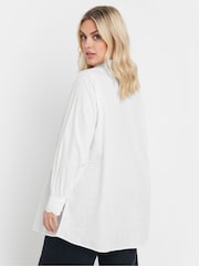 Yours Curve White Long Sleeve Trim 100% Cotton Slub Shirt - Image 2 of 5