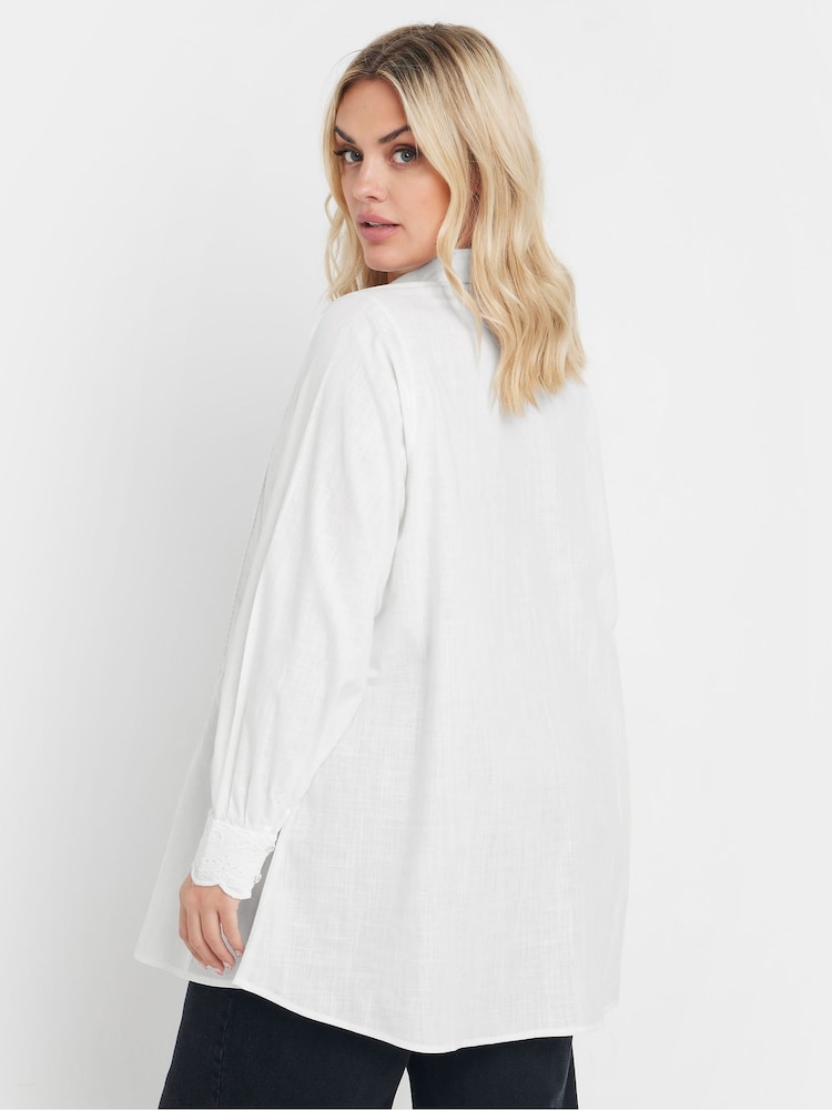 Yours Curve White Long Sleeve Trim 100% Cotton Slub Shirt - Image 2 of 5