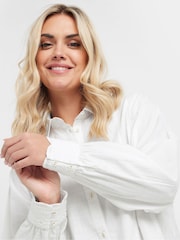 Yours Curve White Long Sleeve Trim 100% Cotton Slub Shirt - Image 4 of 5