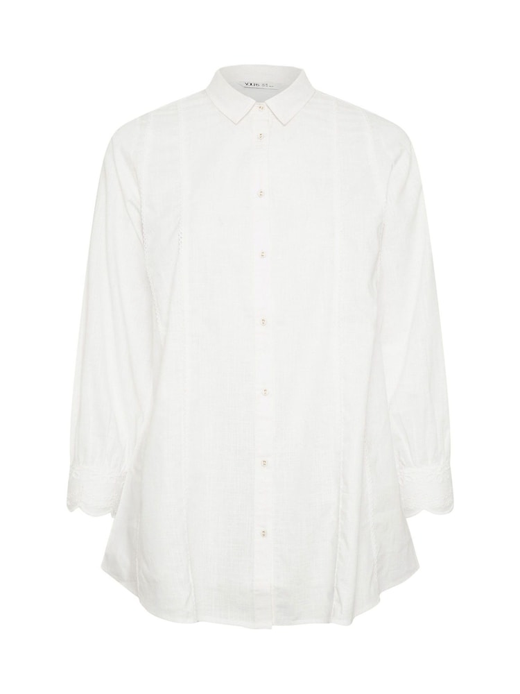 Yours Curve White Long Sleeve Trim 100% Cotton Slub Shirt - Image 5 of 5 Yours Curve White Long Sleeve Trim 100% Cotton Slub Shirt - Image 5 of 5